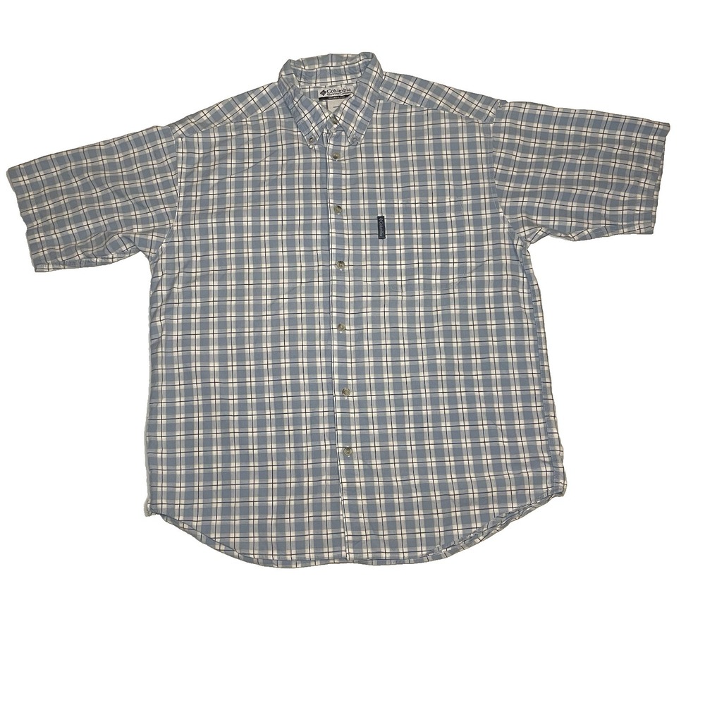 Columbia Sportswear Company Mens Blue Plaid Short Sleeve Button Down XL
